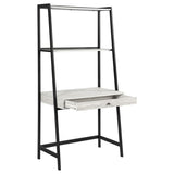 Pinckard 1-Drawer Ladder Desk Grey Stone Herringbone And Black