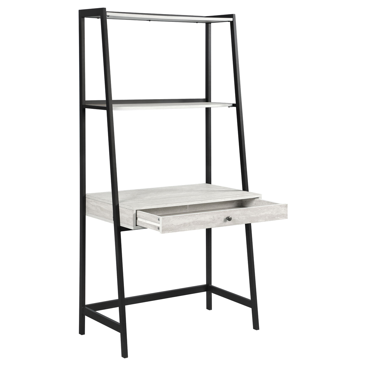 Pinckard 1-Drawer Ladder Desk Grey Stone Herringbone And Black