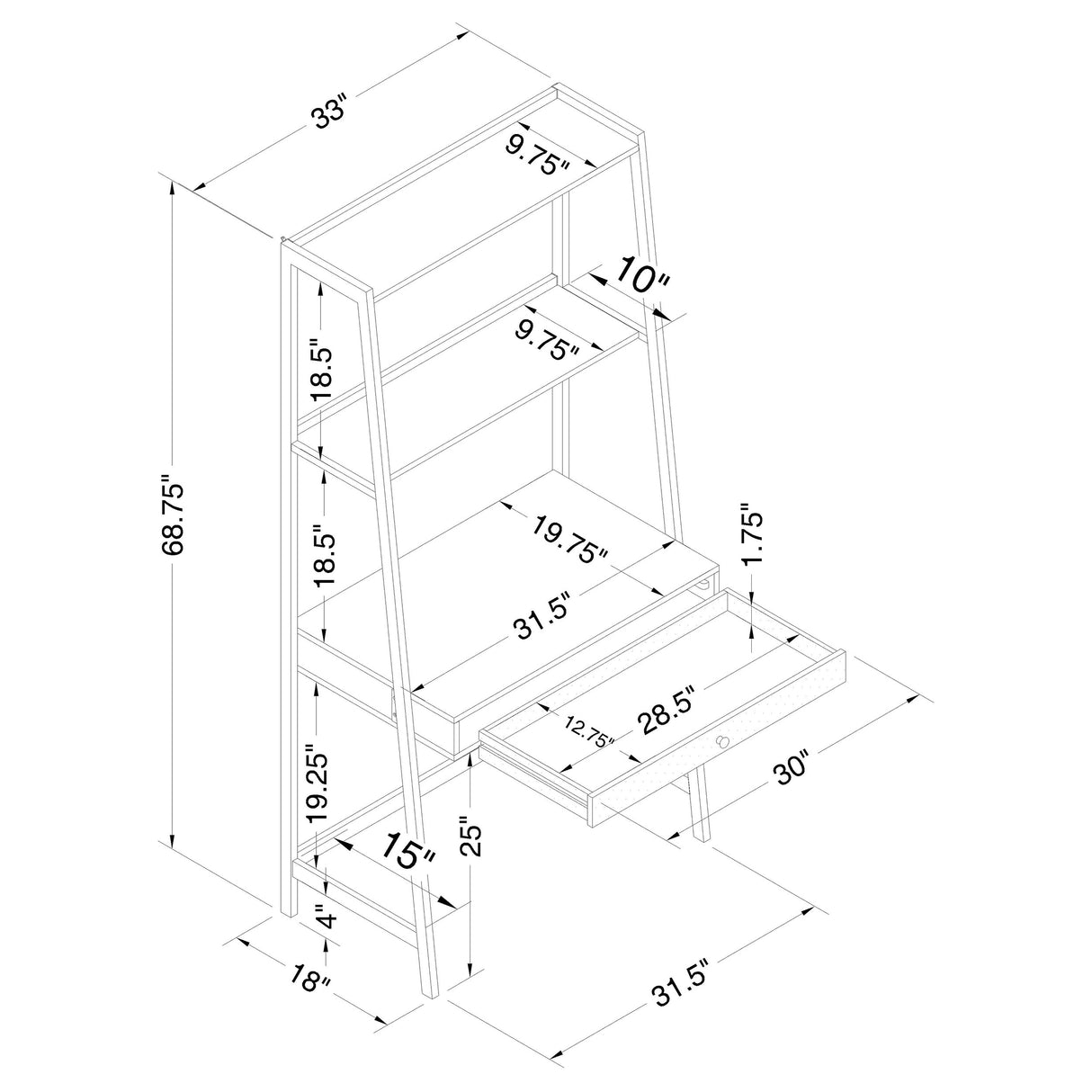 Pinckard 1-Drawer Ladder Desk Grey Stone Herringbone And Black