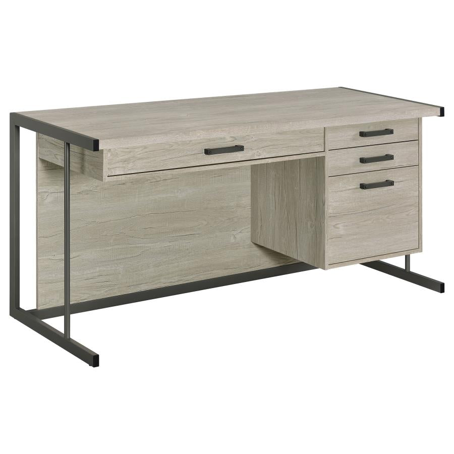 Loomis 4-Drawer Rectangular Office Desk Whitewashed Grey And Gunmetal