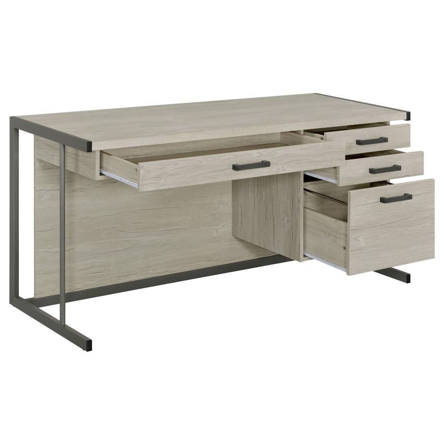 Loomis 4-Drawer Rectangular Office Desk Whitewashed Grey And Gunmetal