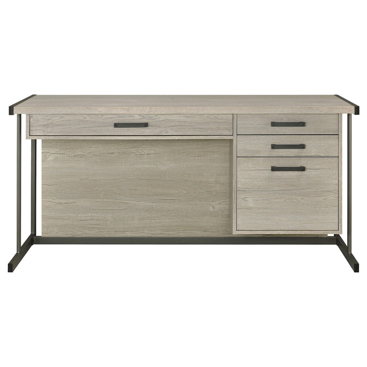 Loomis 4-Drawer Rectangular Office Desk Whitewashed Grey And Gunmetal