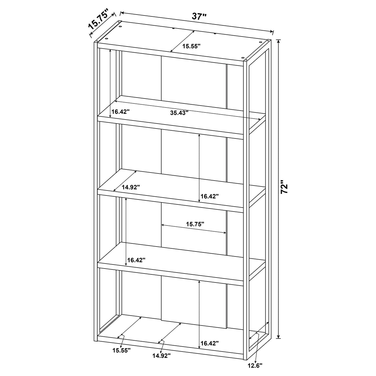 Loomis 4-Shelf Bookcase Whitewashed Grey