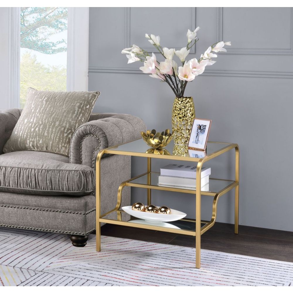 Astrid Mirrored & Gold Finish End Table