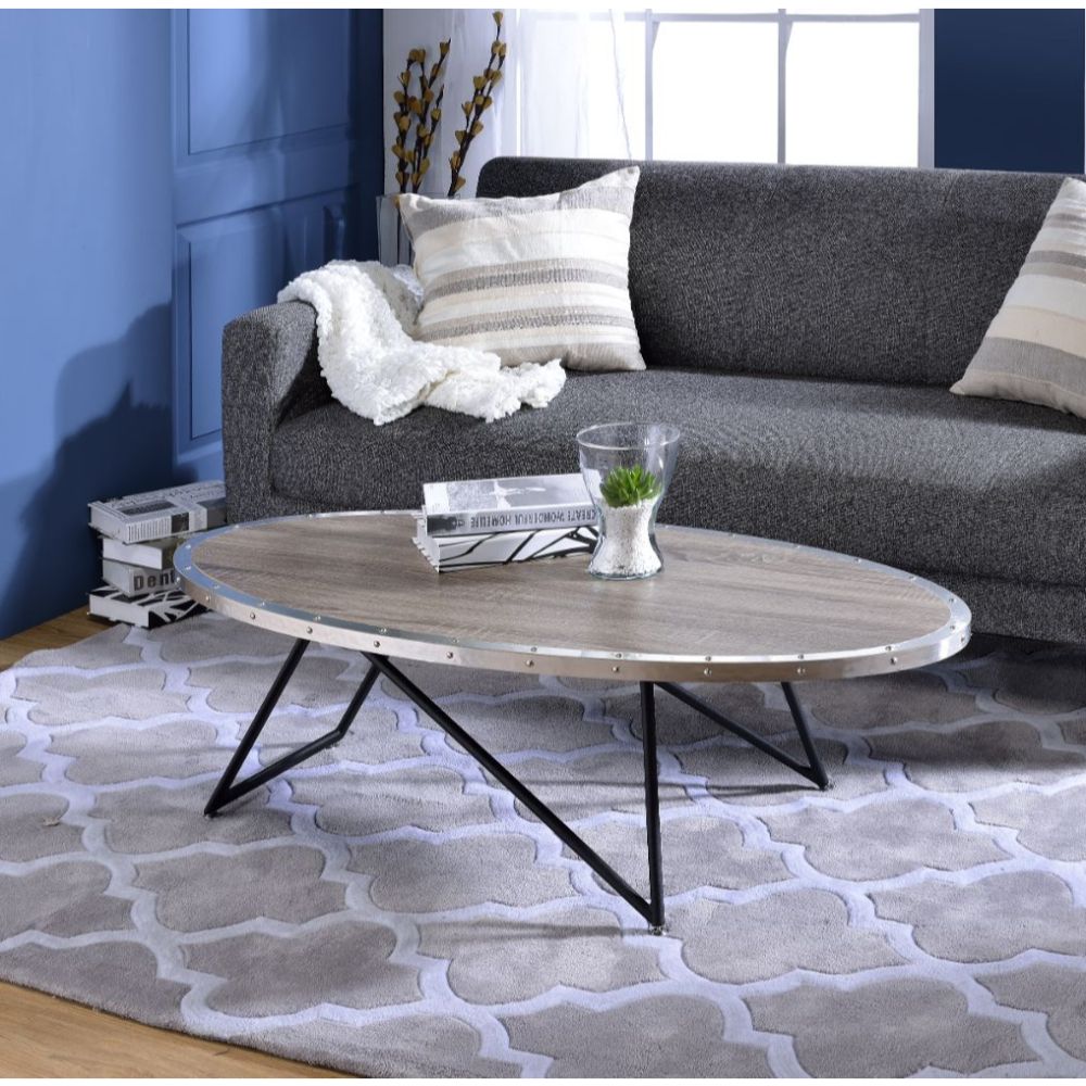 Allis Weathered Gray Oak & Metal Finish Coffee Table