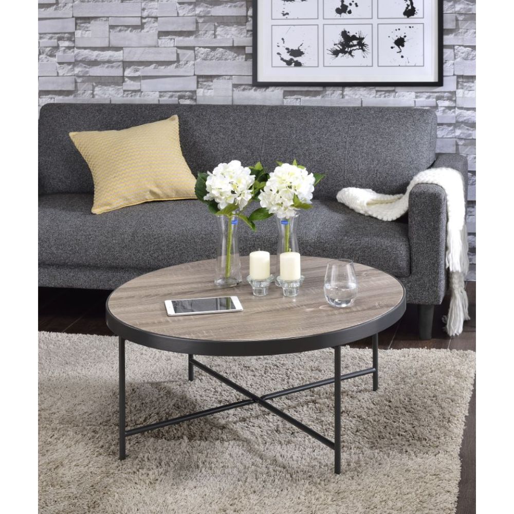 Bage Weathered Gray Oak & Metal Finish Coffee Table