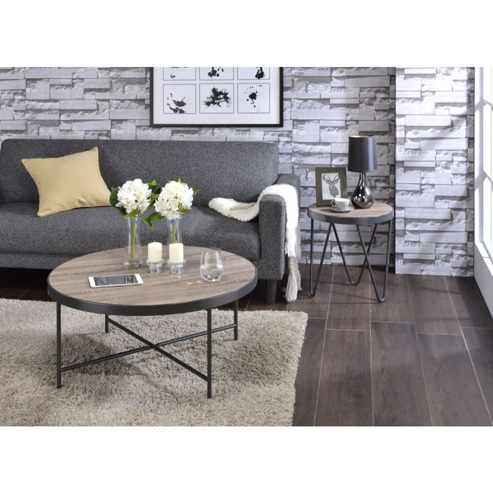 Bage Weathered Gray Oak & Metal Finish Coffee Table