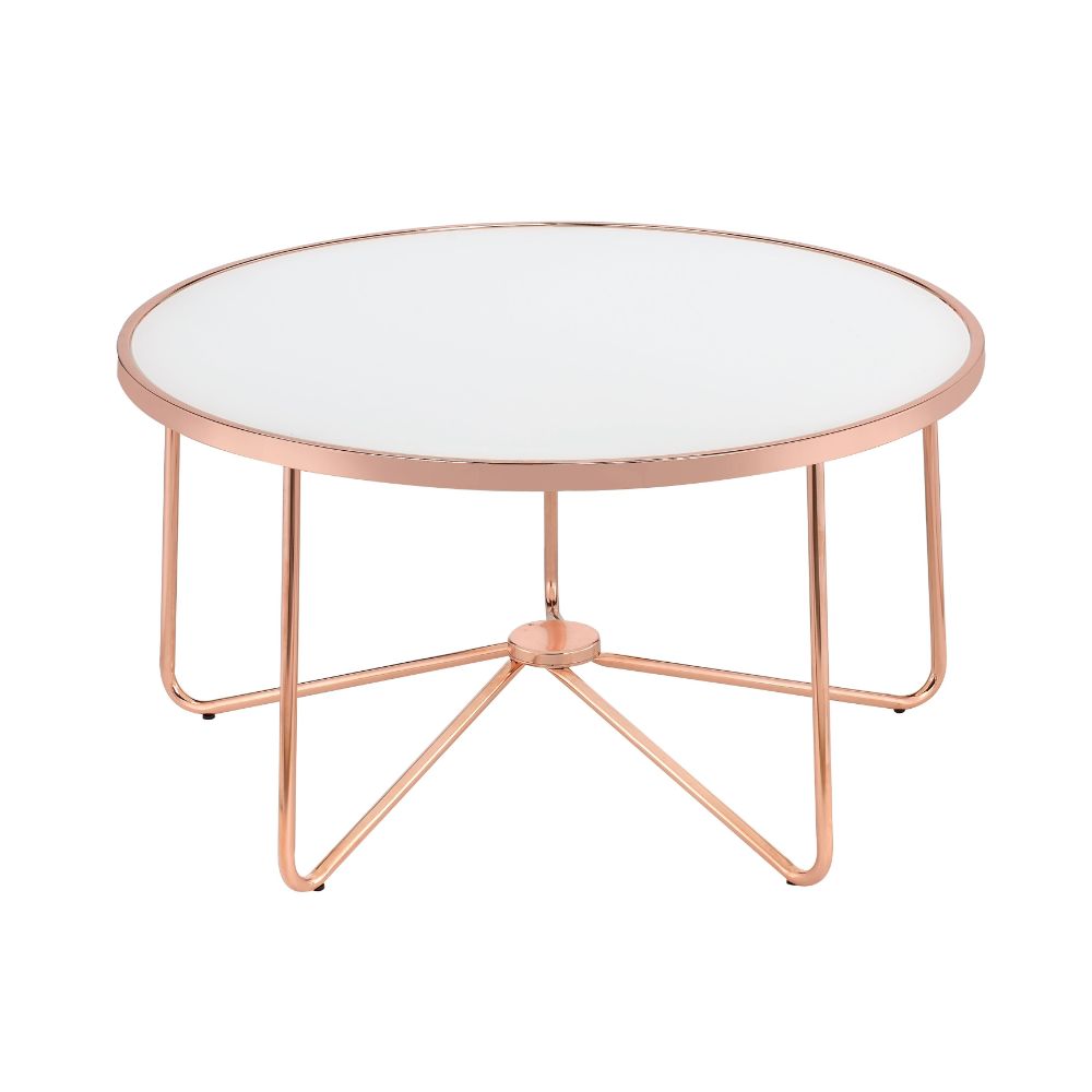 Alivia Frosted Glass & Rose Gold Finish Coffee Table