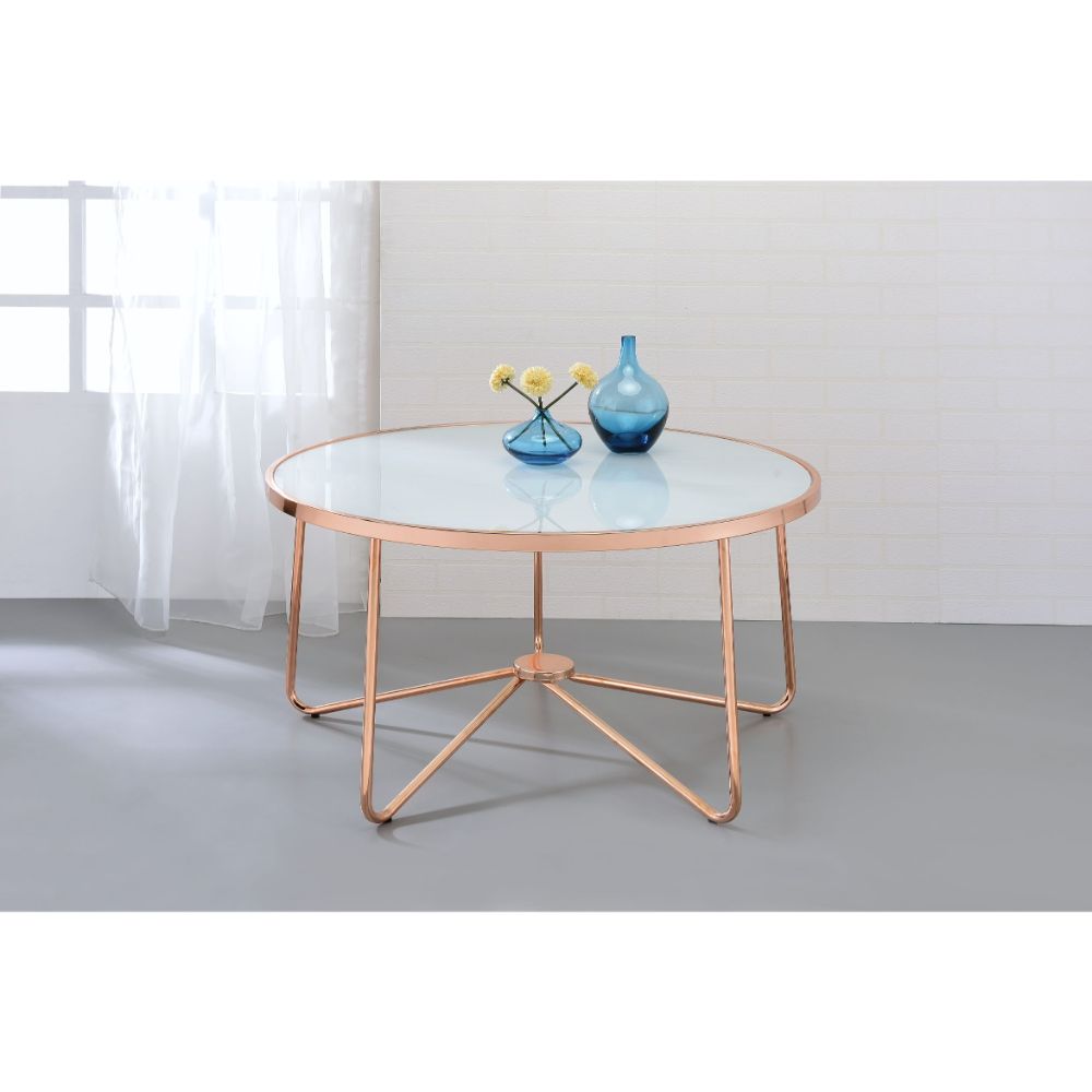 Alivia Frosted Glass & Rose Gold Finish Coffee Table