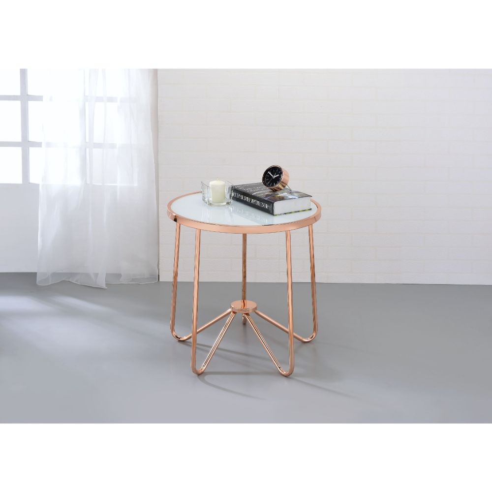 Alivia Frosted Glass & Rose Gold Finish End Table