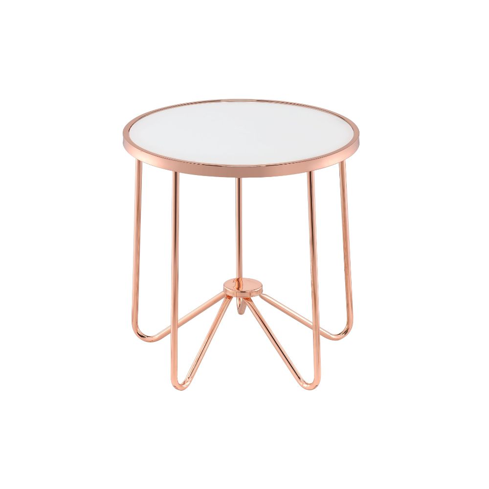 Alivia Frosted Glass & Rose Gold Finish End Table