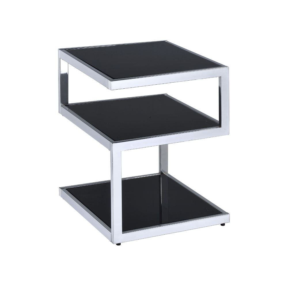 Alyea Black Glass & Chrome Finish Accent Table