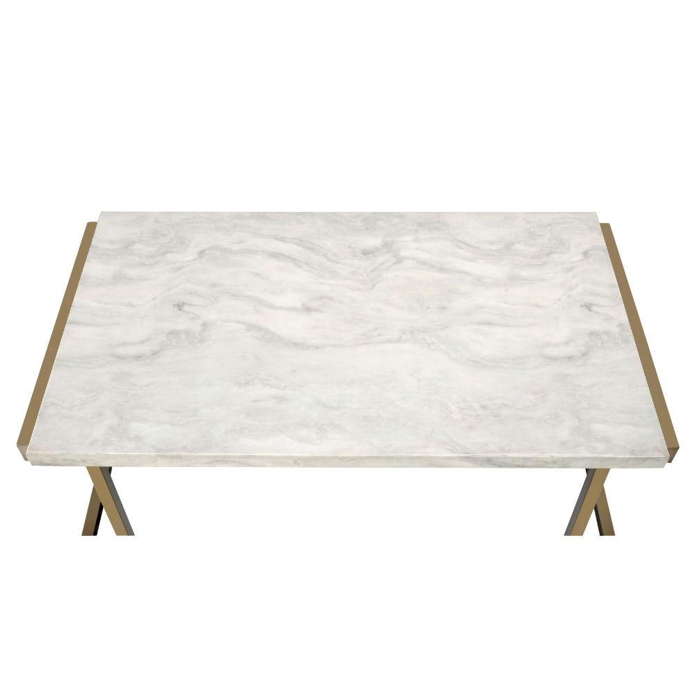 Boice Faux Marble Top & Champagne Finish Ii Coffee Table