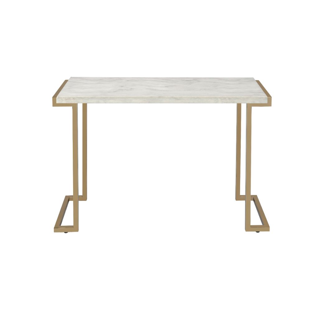 Boice Faux Marble Top & Champagne Finish Ii Accent Table