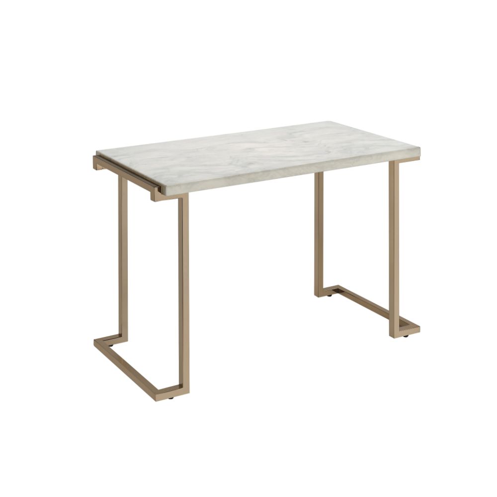 Boice Faux Marble Top & Champagne Finish Ii Accent Table