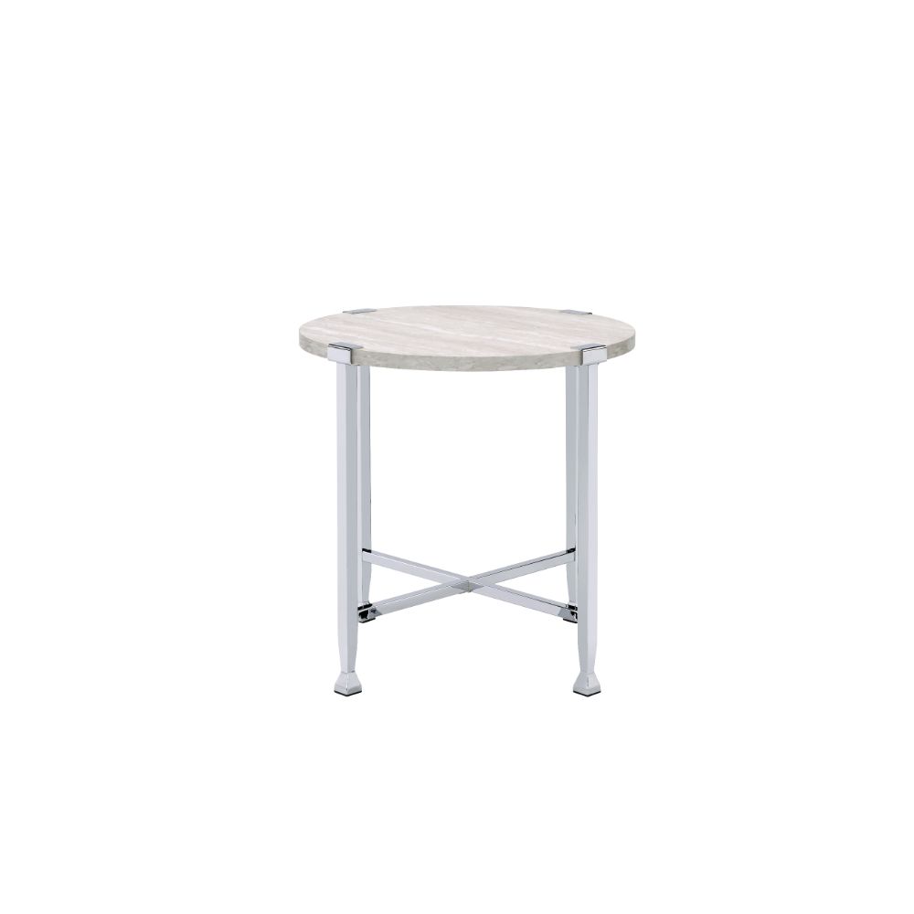 Brecon White Oak & Chrome Finish End Table