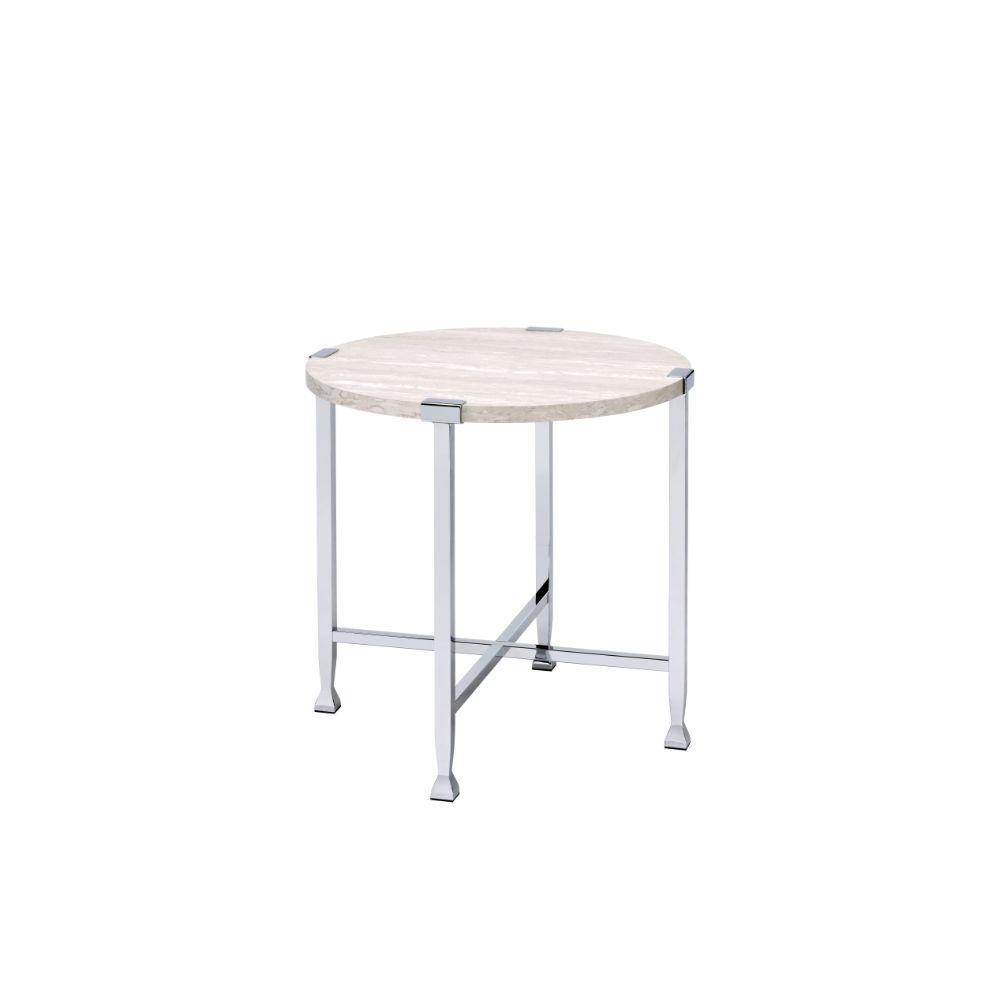 Brecon White Oak & Chrome Finish End Table