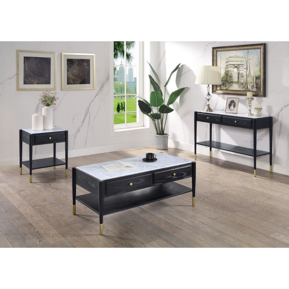 Atalia Marble Top & Black Finish Coffee Table