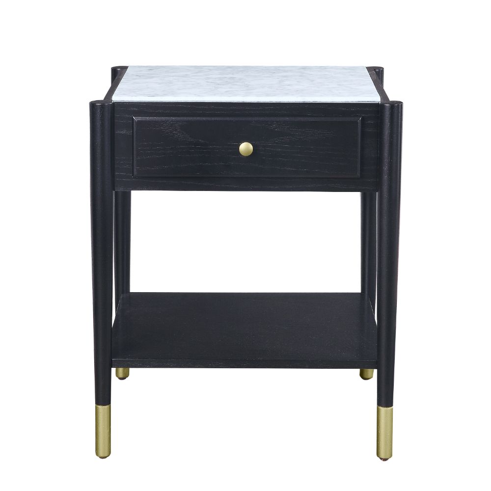 Atalia Marble Top & Black Finish End Table