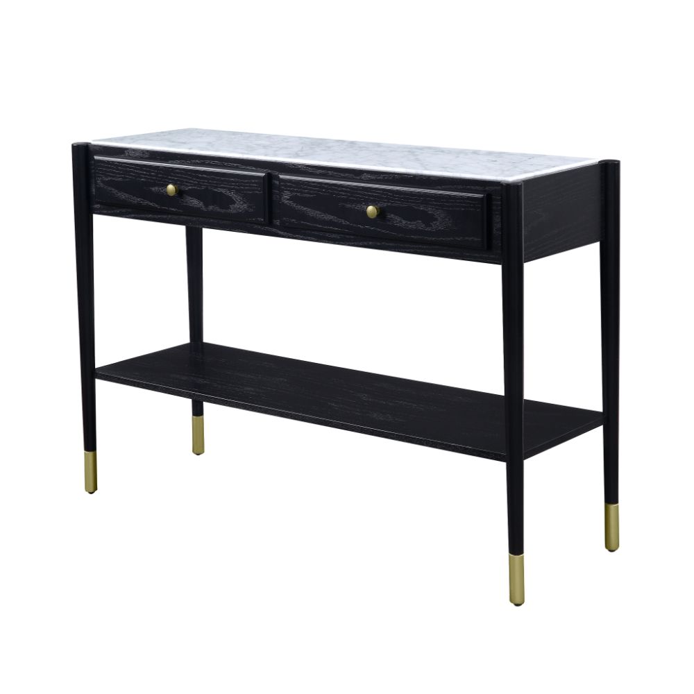 Atalia Marble Top & Black Finish Accent Table