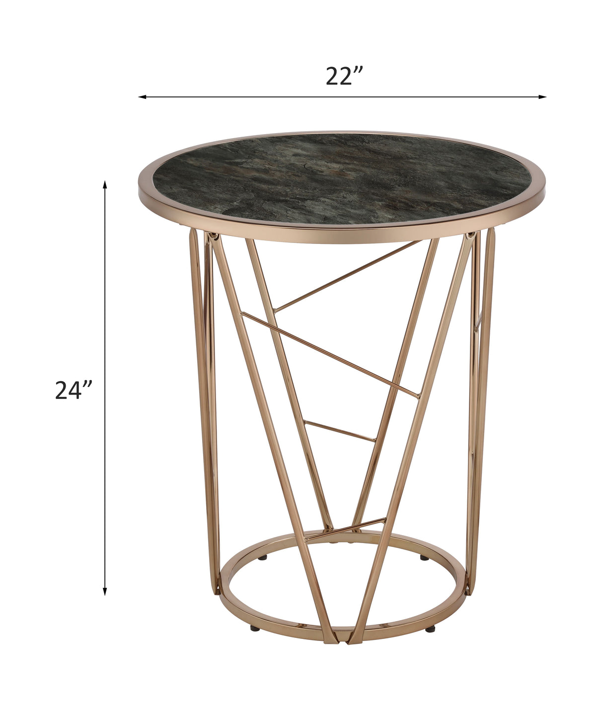 Cicatrix Faux Black Marble Glass Top & Champagne Finish End Table