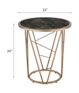 Cicatrix Faux Black Marble Glass Top & Champagne Finish End Table