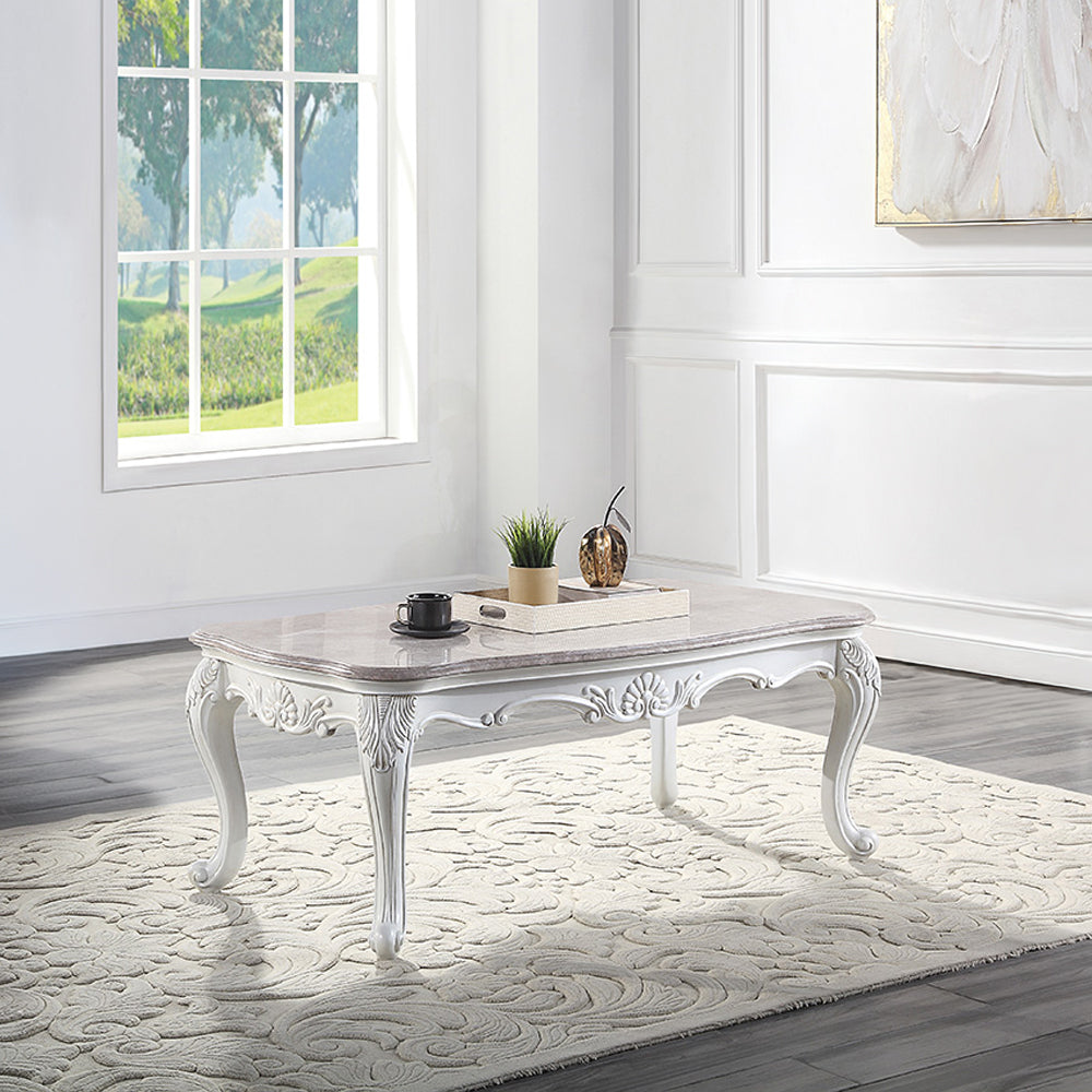 Ciddrenar Marble Top & White Finish Coffee Table