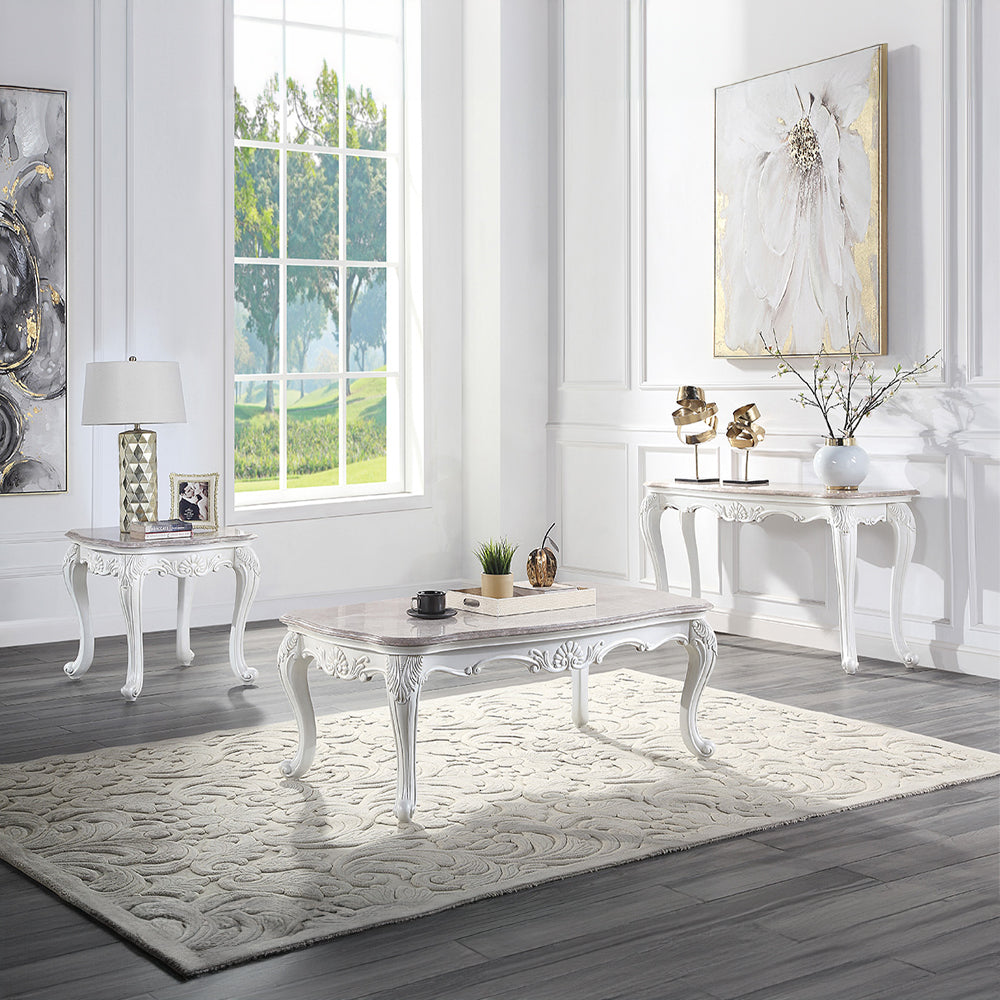 Ciddrenar Marble Top & White Finish Coffee Table