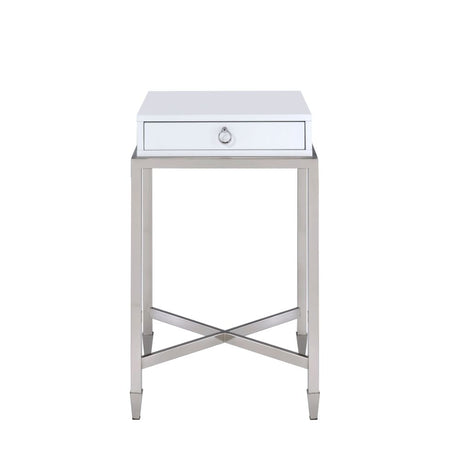 Belinut White & Brushed Nickel Finish End Table