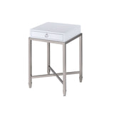 Belinut White & Brushed Nickel Finish End Table