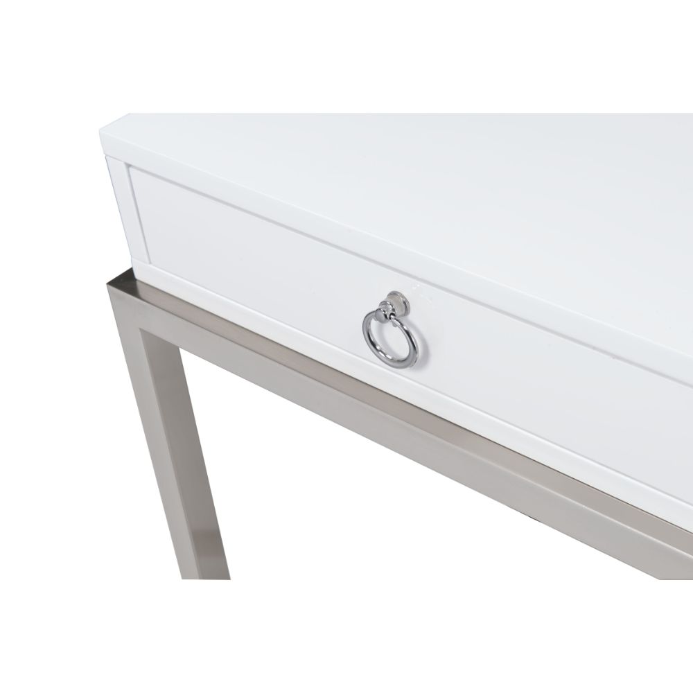 Belinut White & Brushed Nickel Finish End Table