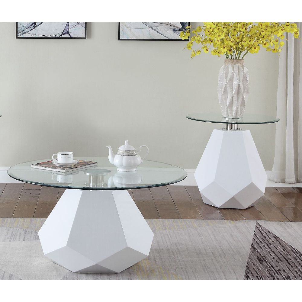 Chara Clear Glass & White High Gloss Finish Coffee Table