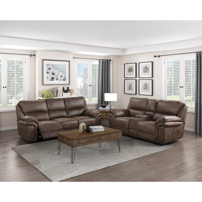 Proctor Brown Microfiber Power Double Reclining Sofa