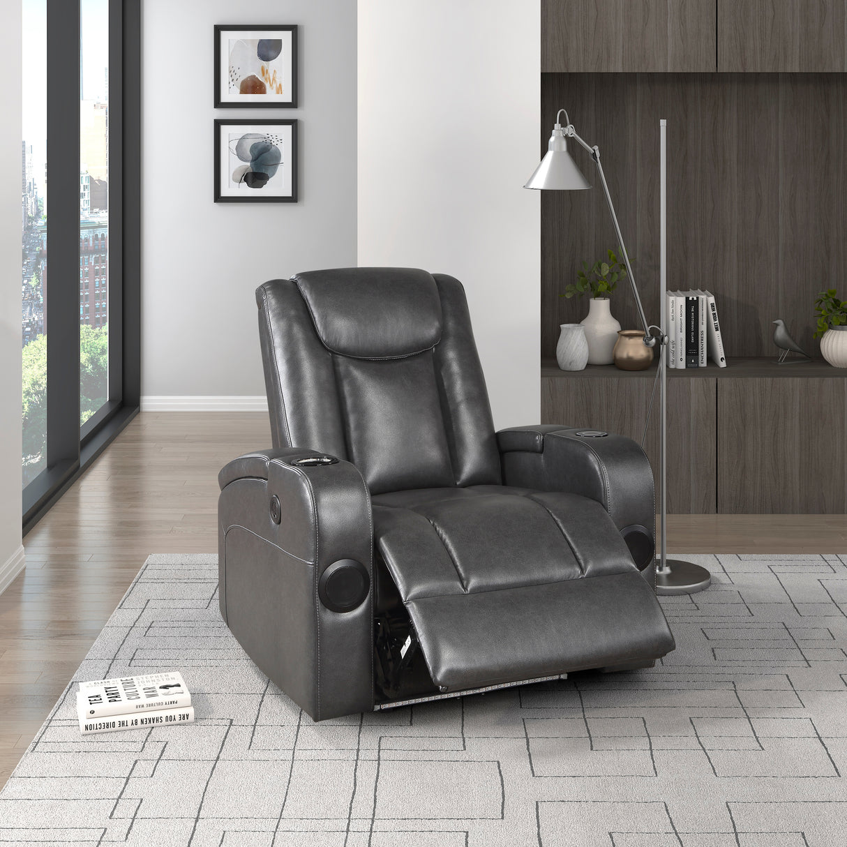 Turbo Power Reclining Chair With Wireless Charger, Cooling Cup-Holder, Storage Arms, Speakers, Led Light And Usb Port