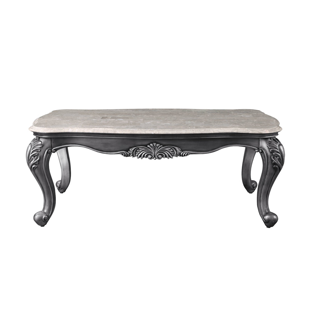 Ariadne Marble Top & Platinum Finish Coffee Table