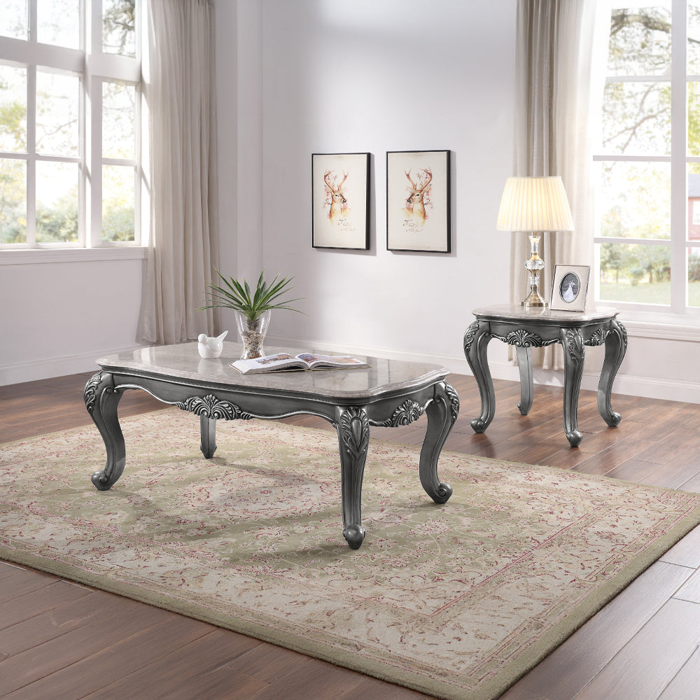 Ariadne Marble Top & Platinum Finish Coffee Table