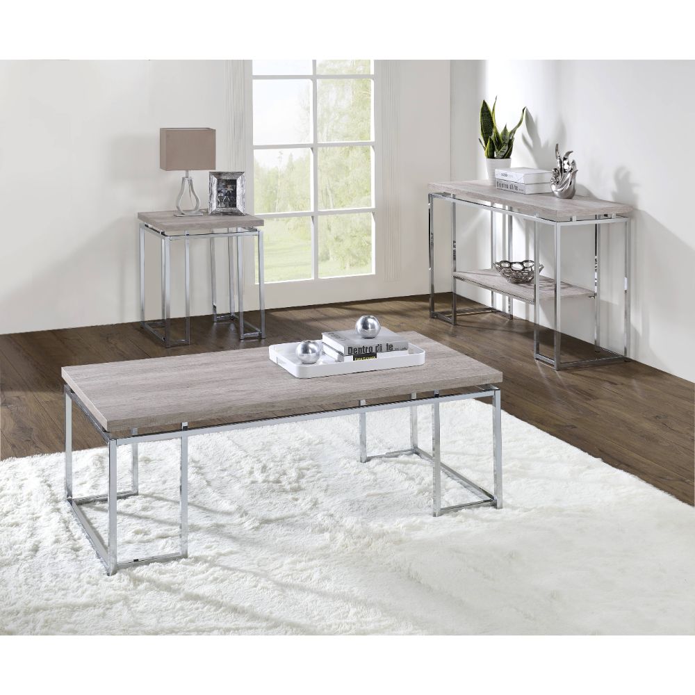 Chafik Natural Oak & Chrome Finish Coffee Table