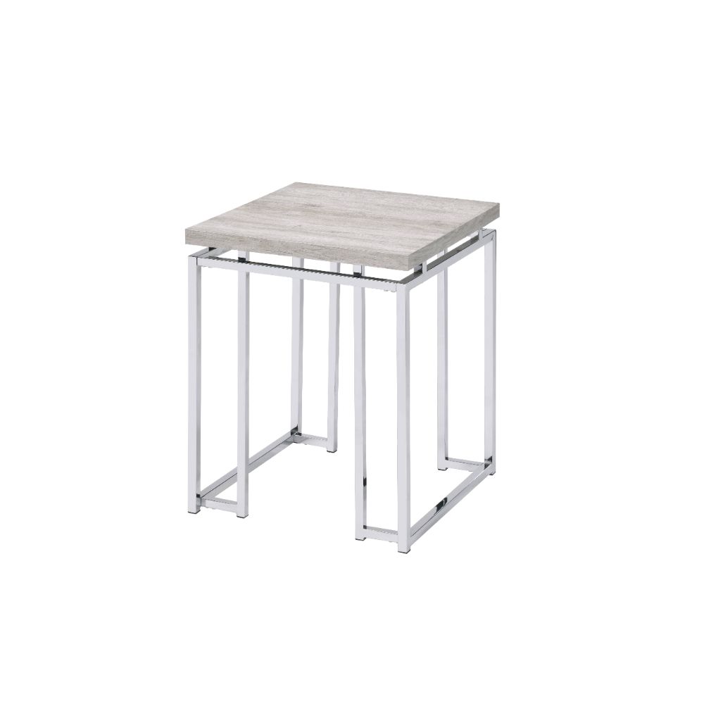 Chafik Natural Oak & Chrome Finish End Table