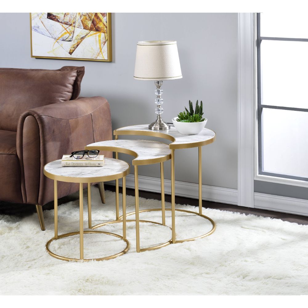 Anpay Faux Marble Top & Gold Finish Coffee Table