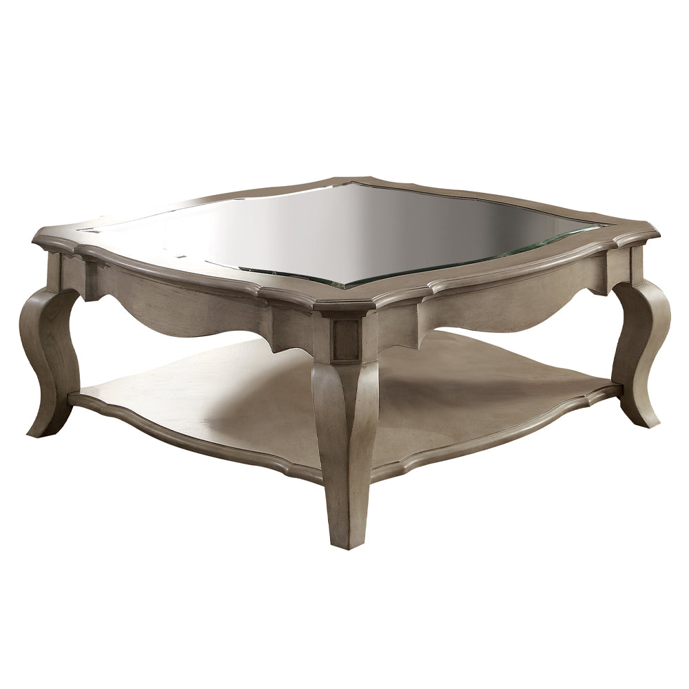 Chelmsford Clear Glass & Antique Taupe Finish Coffee Table