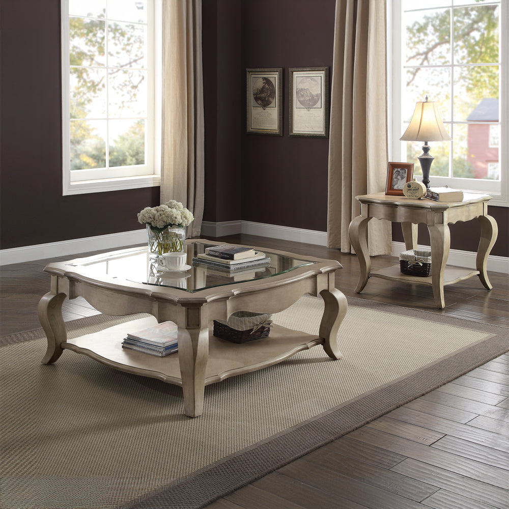 Chelmsford Clear Glass & Antique Taupe Finish Coffee Table