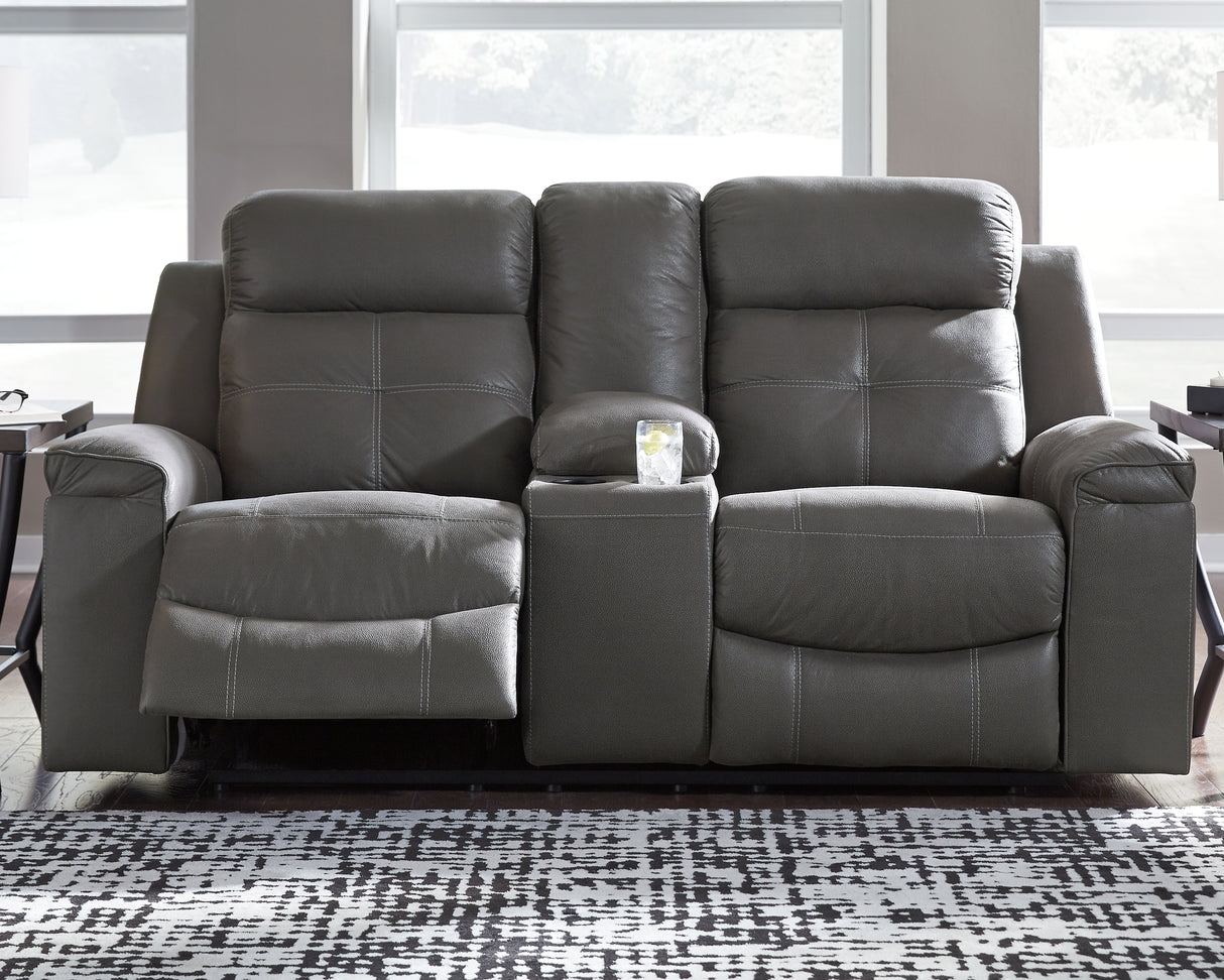 Jesolo Dark Gray Reclining Loveseat With Console