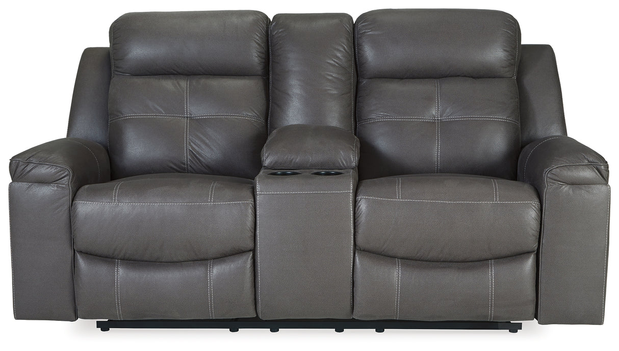 Jesolo Dark Gray Reclining Loveseat With Console