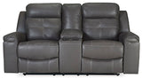 Jesolo Dark Gray Reclining Loveseat With Console