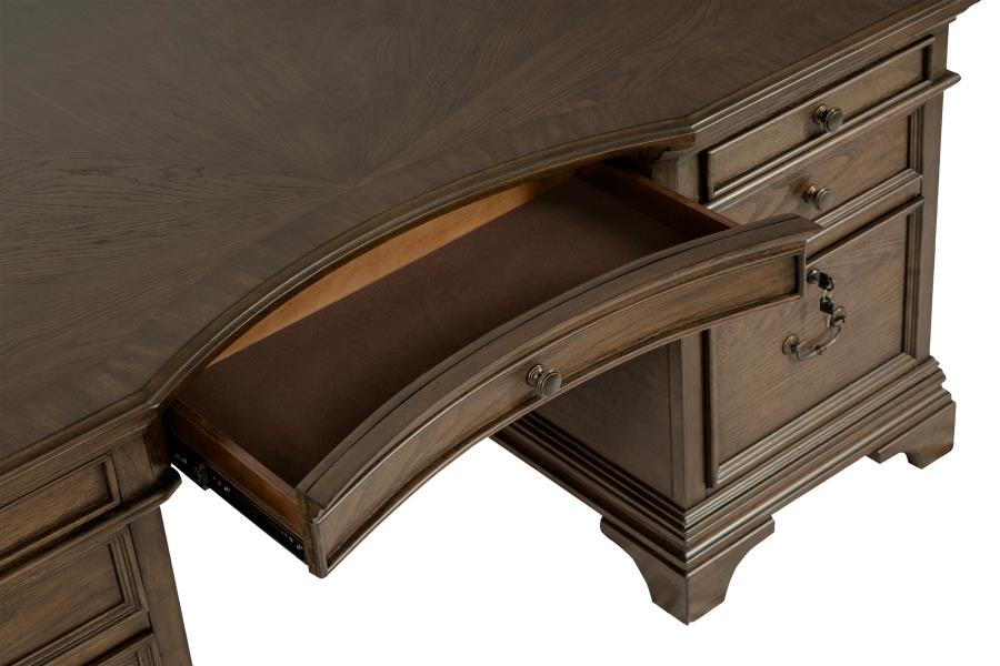 Hartshill Burnished Oak 72-Inch 7-Drawer Executive Desk