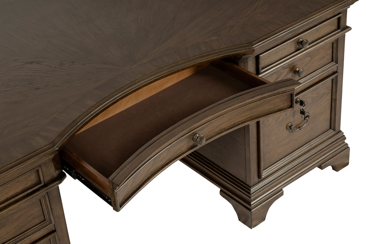 Hartshill Burnished Oak 72-Inch 7-Drawer Executive Desk