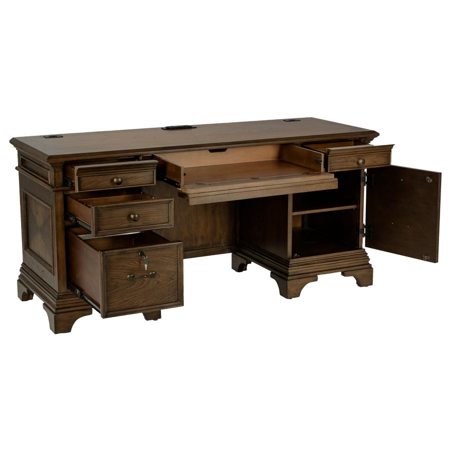 Hartshill Burnished Oak 66-Inch 5-Drawer Credenza Office Desk Burnish