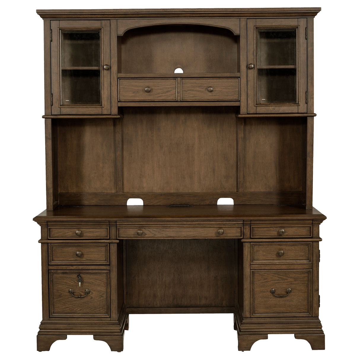 Hartshill Burnished Oak 66-Inch 5-Drawer Credenza With Hutch