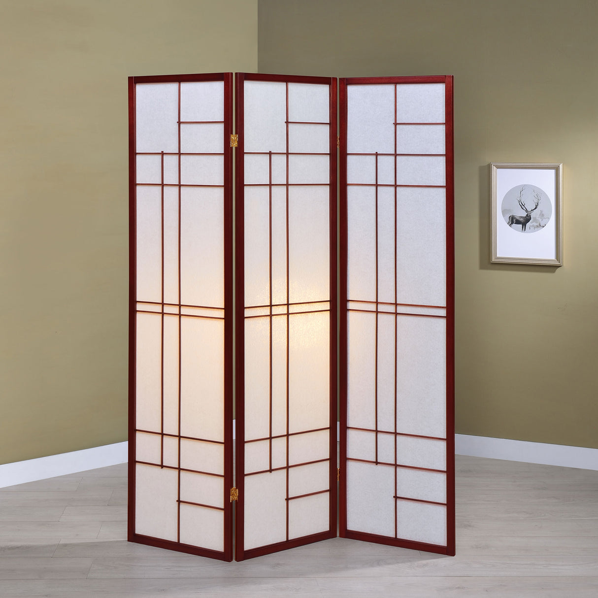 Katerina 3-Panel Folding Floor Screen White And Cherry