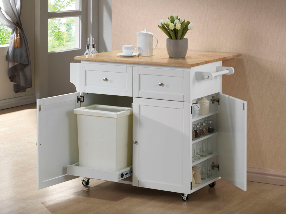 Jalen 3-Door Kitchen Cart With Casters Natural Brown And White